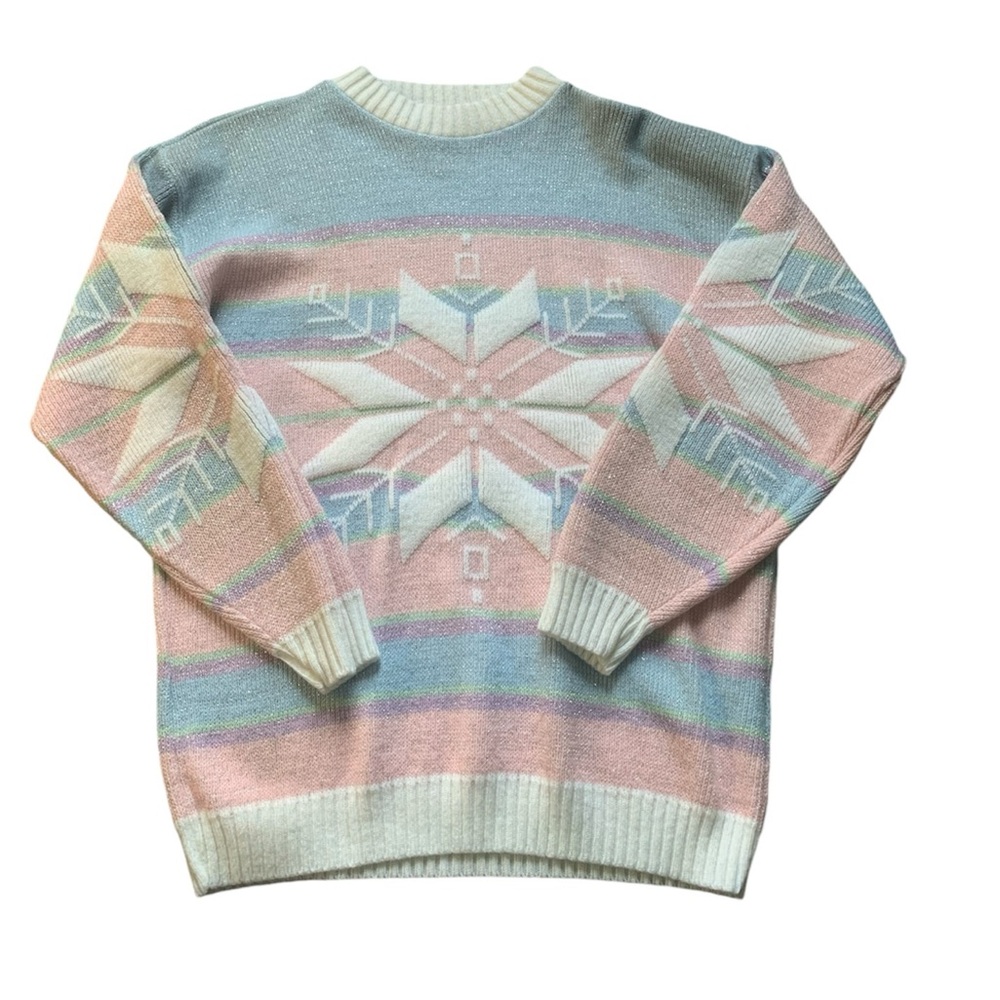 Vintage Worthington Essentials Pastel Metallic Snowflake Sweater S